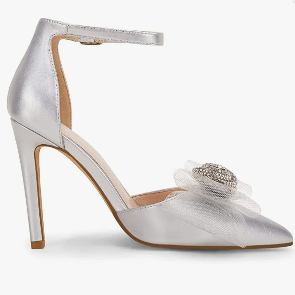 Coutgo Women's Dress Shoes with Bowknot Rhinestone Heels 7,5